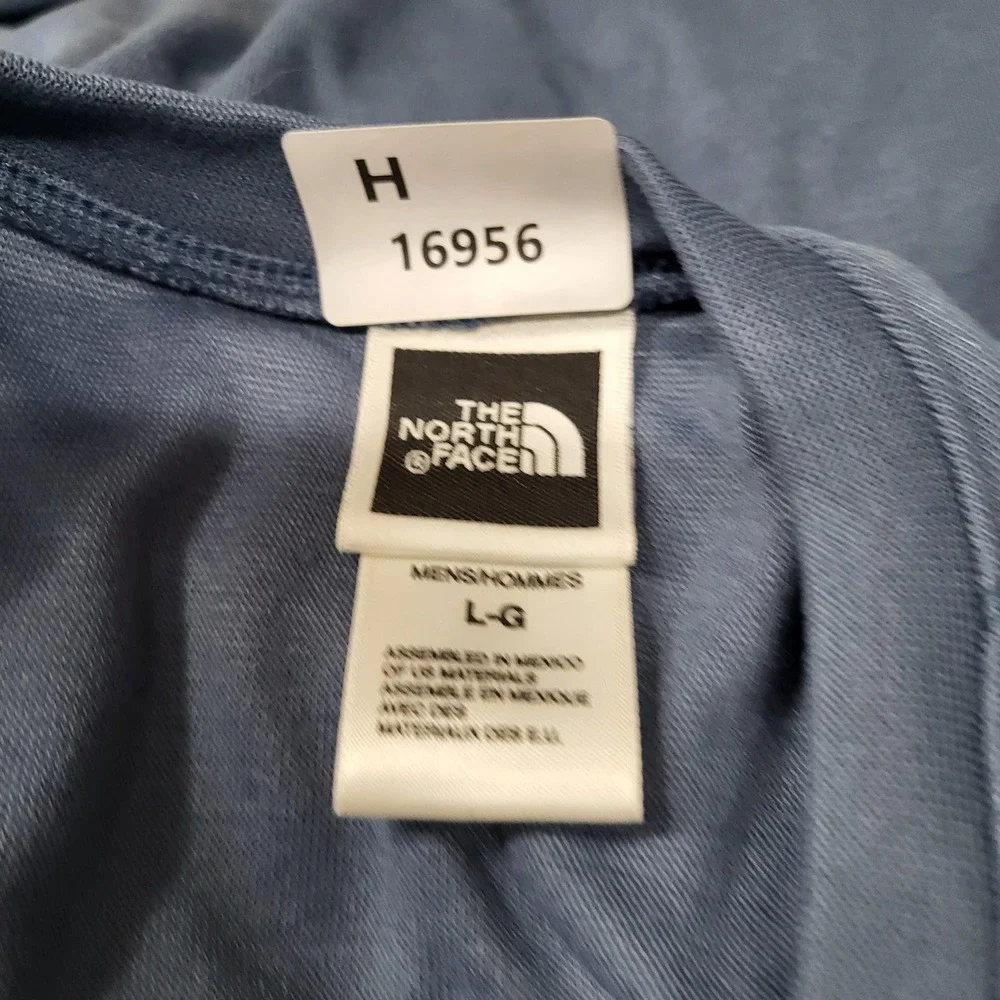 The North Face Men Shirt L Blue Logo Embroidery Vaporwick Activewear Short